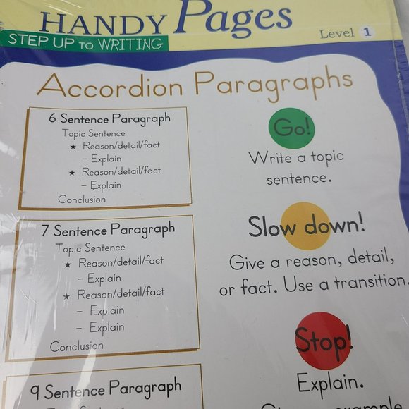 Pack (10) Handy Pages Step Up to Writing: Accordion Paragraphs, Level 1 (gr 7-9) - Picture 3 of 4